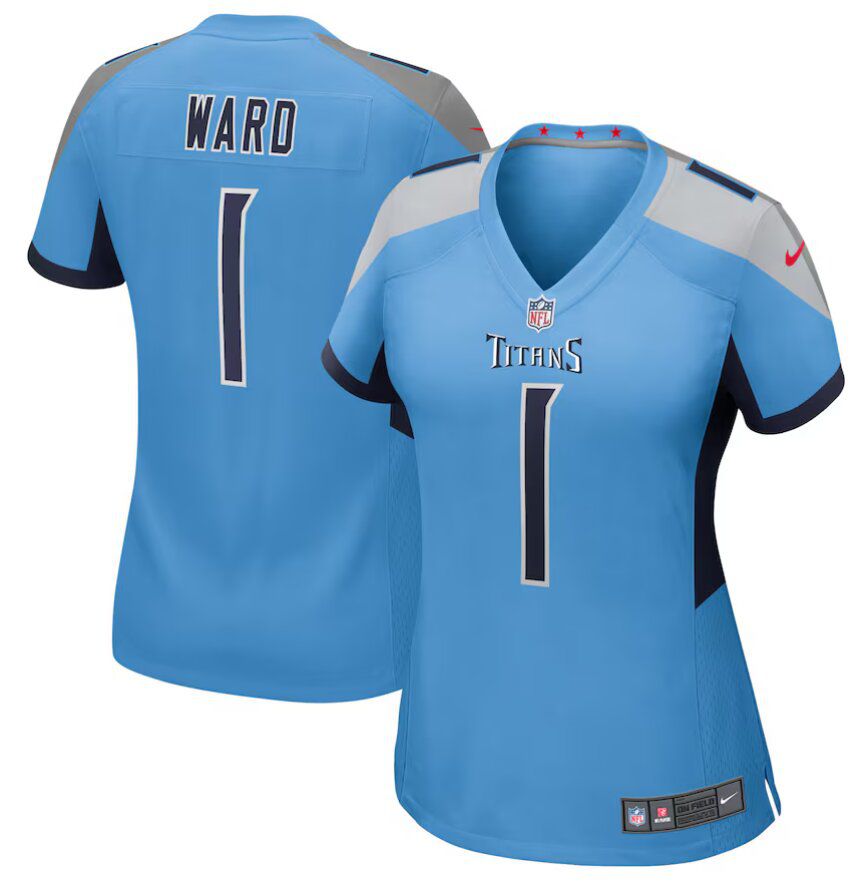 WomenTennessee Titans #1 Cameron Ward Light Blue 2025 NFL Draft First Round Pick Nike  Game Jersey->customized nfl jersey->Custom Jersey